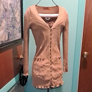 Beige Botany Tan Long Sleeve Ribbed Dress